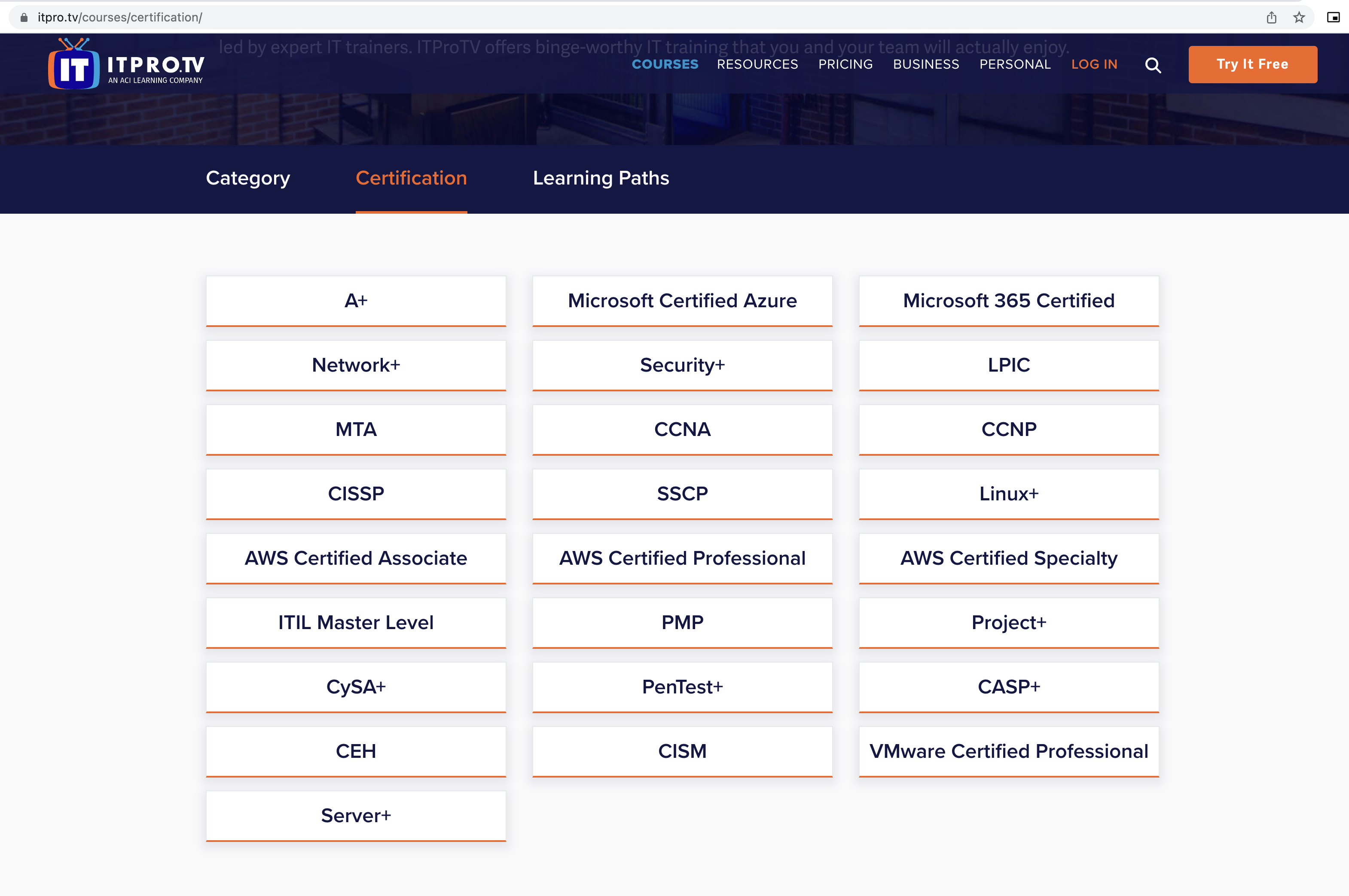 alt ITProTV course offerings