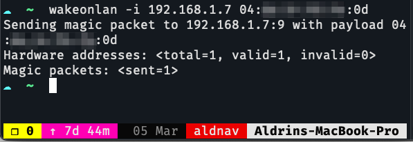 Sending a MagicPacket using wakeonlan command