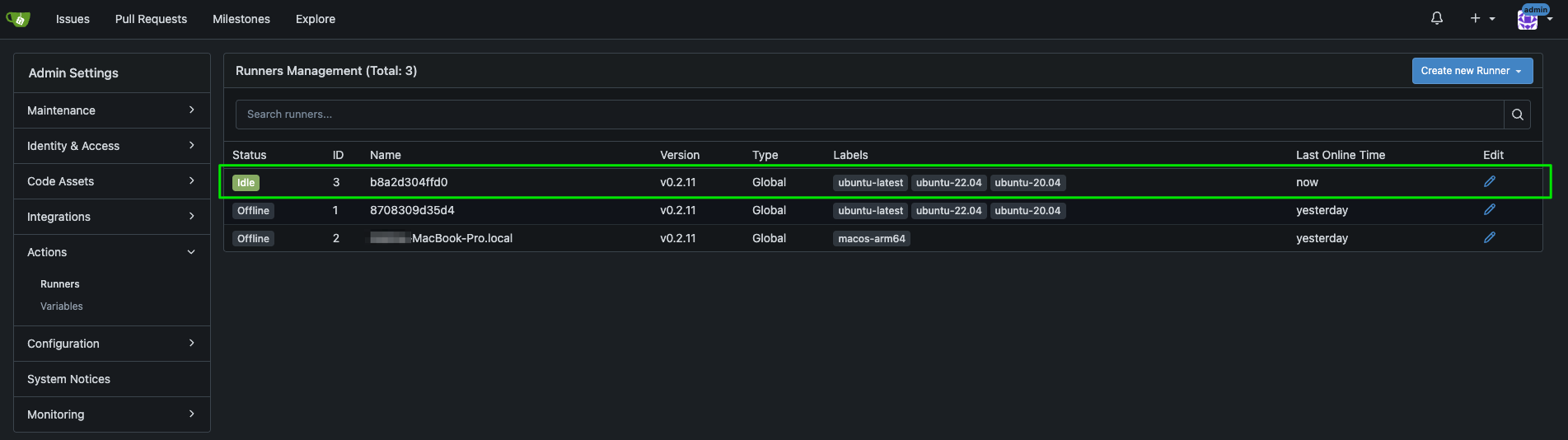 Gitea Actions Runner instances