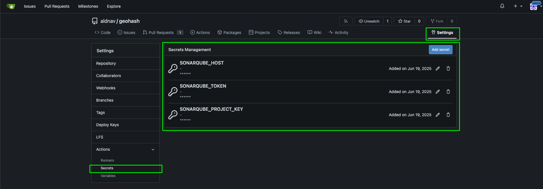 Gitea SonarQube Actions Secrets