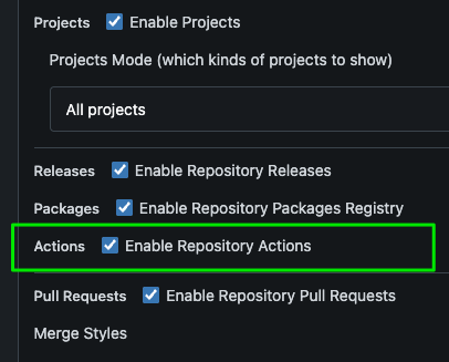 Gitea Actions Settings