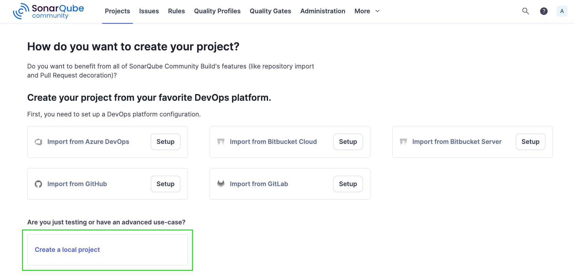SonarQube New Project