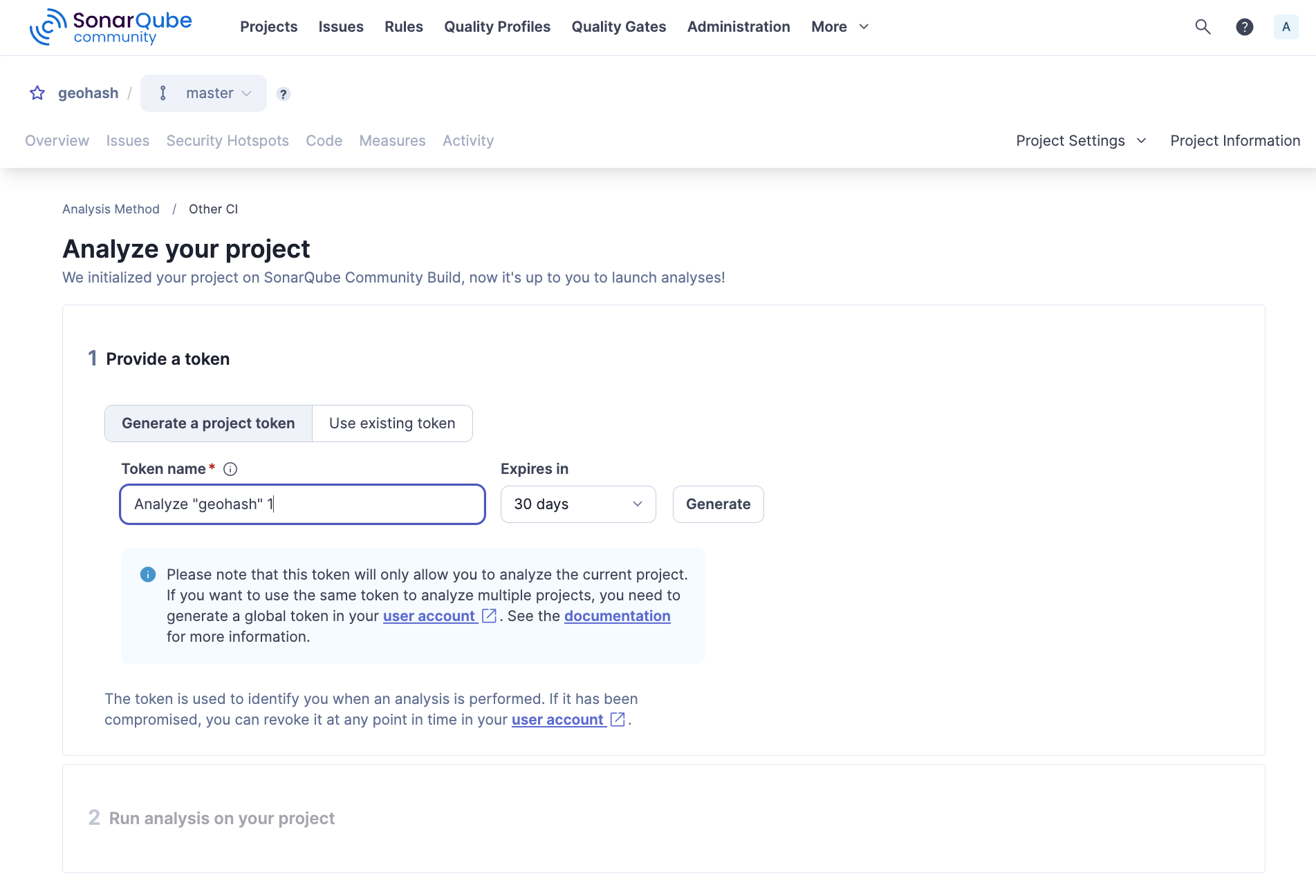 SonarQube token